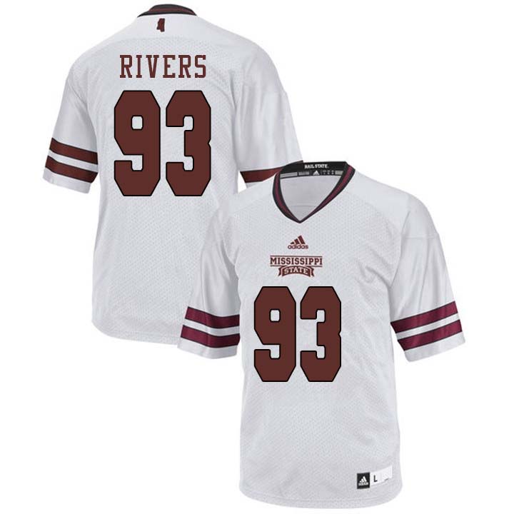 Men #93 Chauncey Rivers Mississippi State Bulldogs College Football Jerseys Sale-White